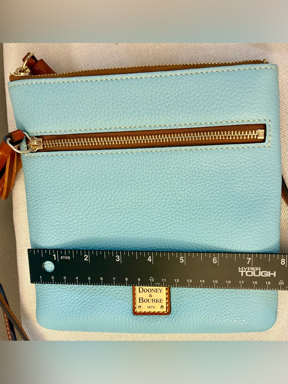 Dooney & Bourke Caribbean Blue Pebble Leather Crossbody Double Tassel Trim - Picture 7 of 12